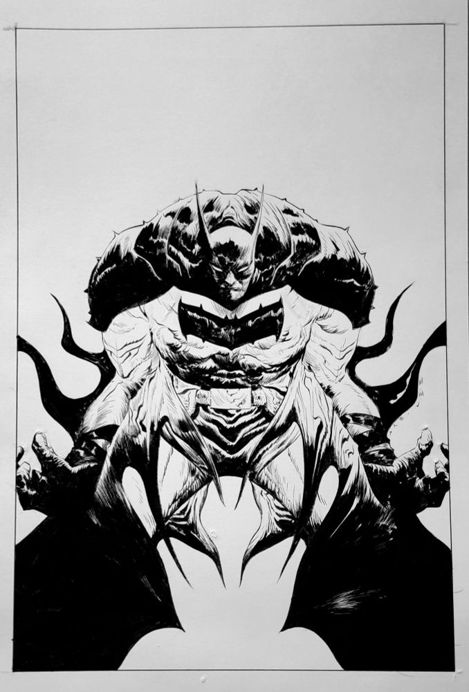 Absolute Batman black and white drawing by Jae Lee. 