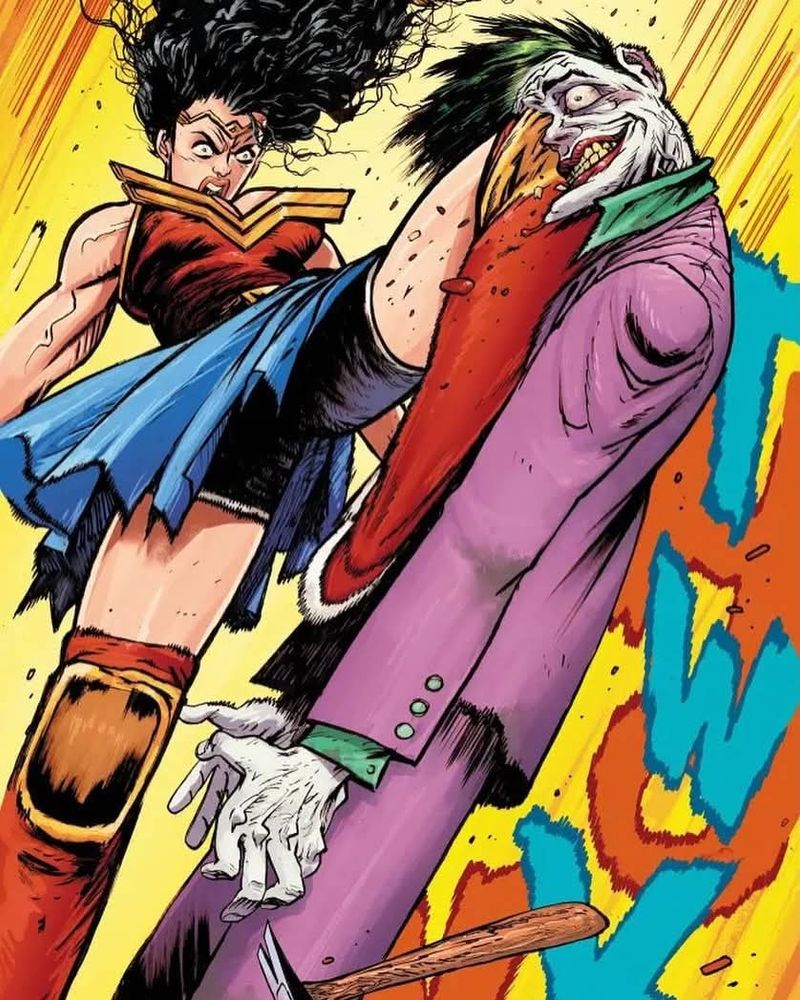 Wonder Woman kneeing Joker in the face really hard 