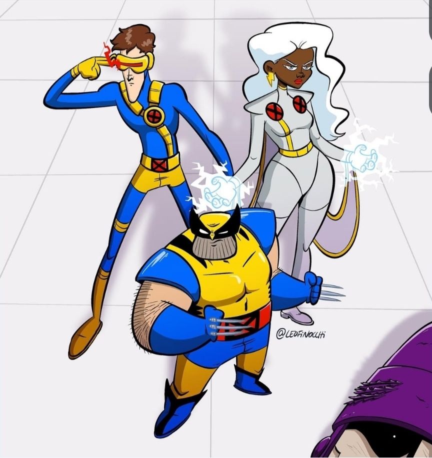 Scott 'Slim' Summers, short king Wolverine and Storm in their TAS outfits by Leo Finocchi 