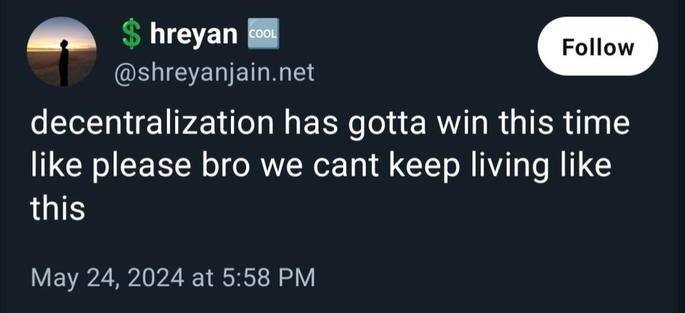 A blsky poster saying "decentralization has gotta win this time like please bro we cant keep living like this"