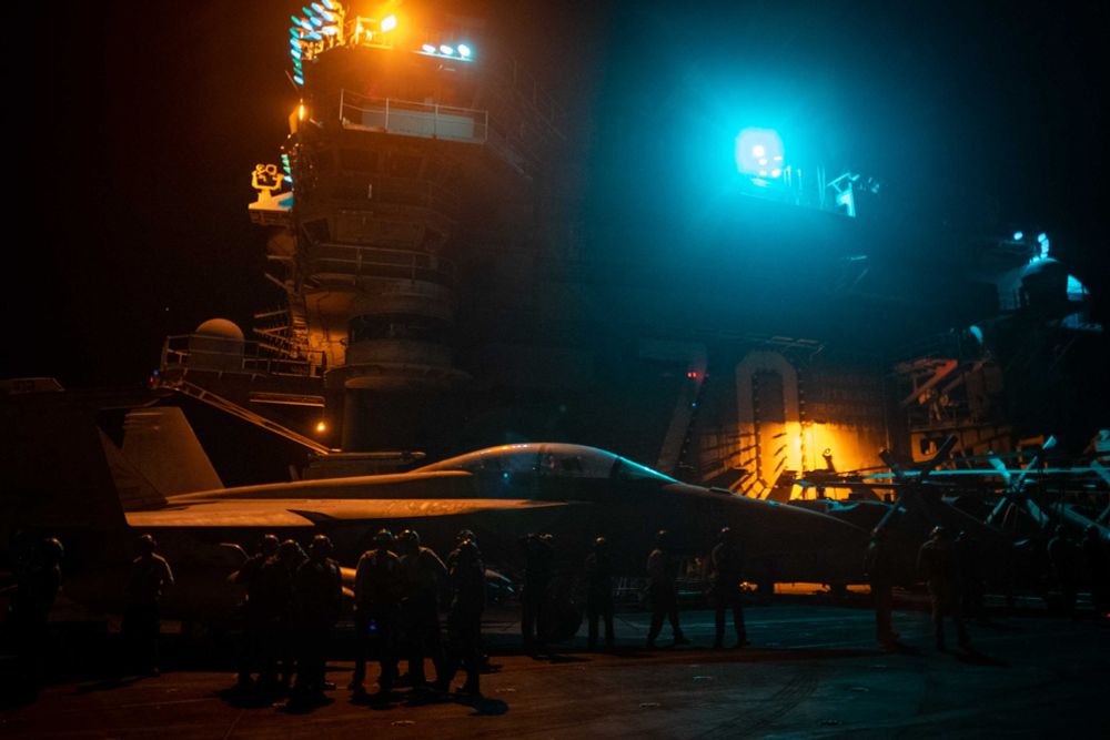 U.S. CENTRAL COMMAND AREA OF RESPONSIBILITY (April 30, 2025) U.S. Sailors conduct flight operations aboard the Nimitz-class aircraft carrier USS Carl Vinson (CVN 70) in the U.S. Central Command area of responsibility. (Official U.S. Navy photo)