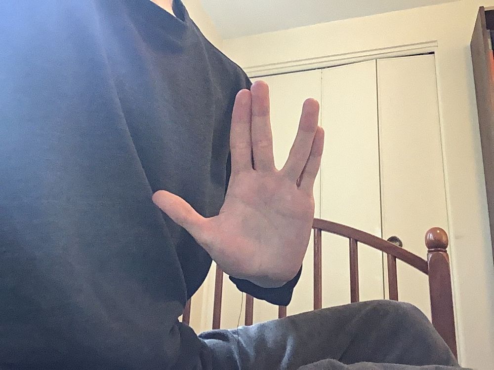 My hand doing the Vulcan salute 