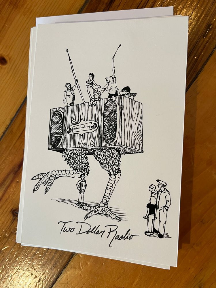 A drawing of the Two Dollar Radio boombox as a Baba Yaga