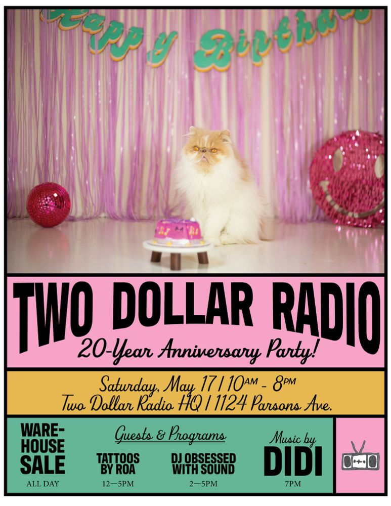 Flyer for the Two Dollar Radio 20th anniversary party