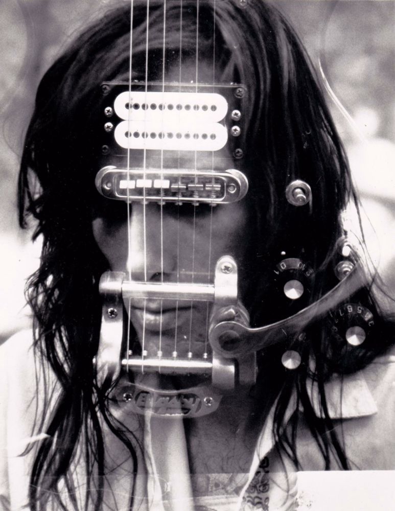 The late and beloved John Cipollina with the body of a guitar superimposed on his face. 
📷 by Les Kamens  