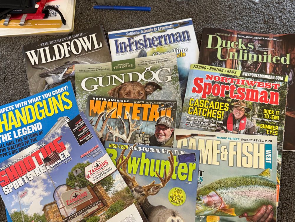 A selection of niche magazines such as Game & Fish, Bowhunter, and Shooting Sports Retailer. 