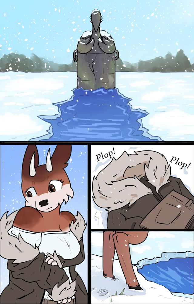 Annie takes off her coat and pants before getting into the freezing water.