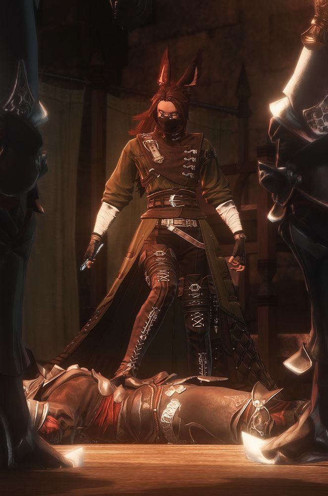 seif stands with his foot on a dead imperial centurion in a hospital. you can practically hear the battle high sfx. there are two more he is yet to contend with