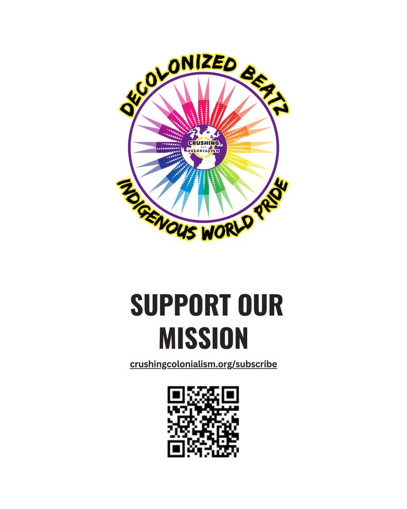 The DBIWP logo, a QR code, and text that reads: “Donate to support our mission: https://crushingcolonialism.org/subscribe/”
