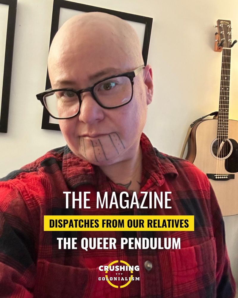 A photo of Theo and text that reads: “The Magazine | Dispatches from our Relatives | The Queer Pendulum” 