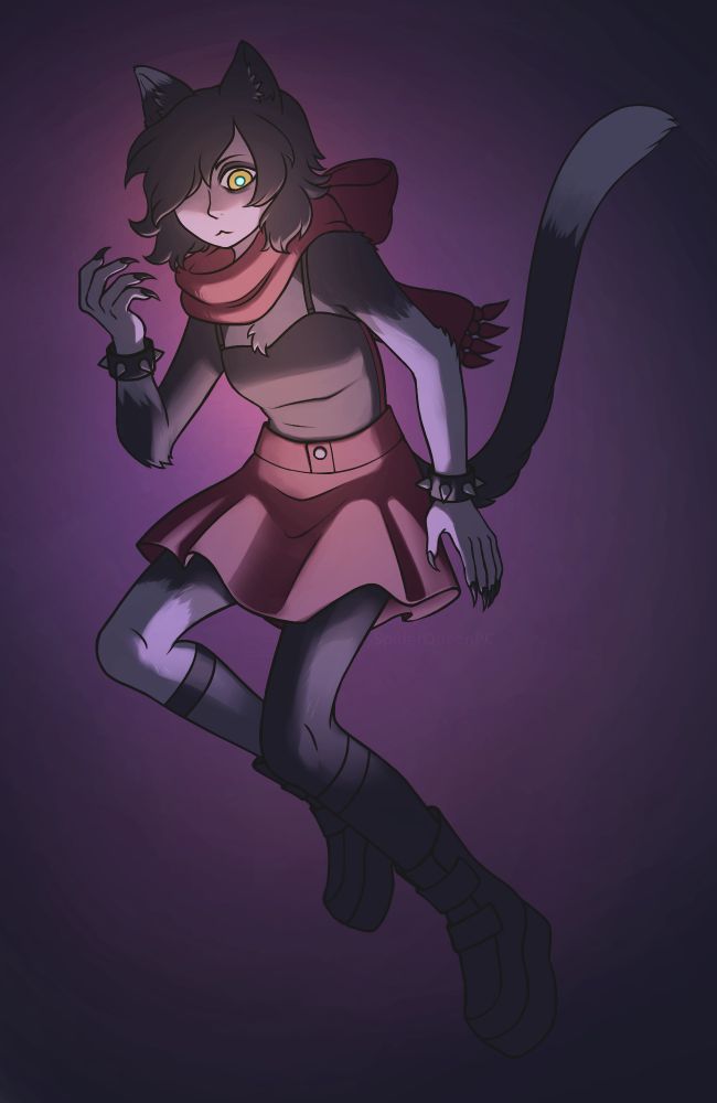 drawing of our headmate to use as a reference. it's not flat-colored, but the outfit is simple enough that seeing the exact colors isn't a big deal. it's just a black tank top with a red scarf and red skirt, and black boots.
artist: spiderqueenpc