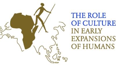 Ancient human holding a long stick next to image of African sub-continent