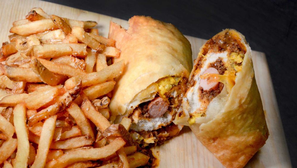 Behold! A deep-fried cheese coney with fries!