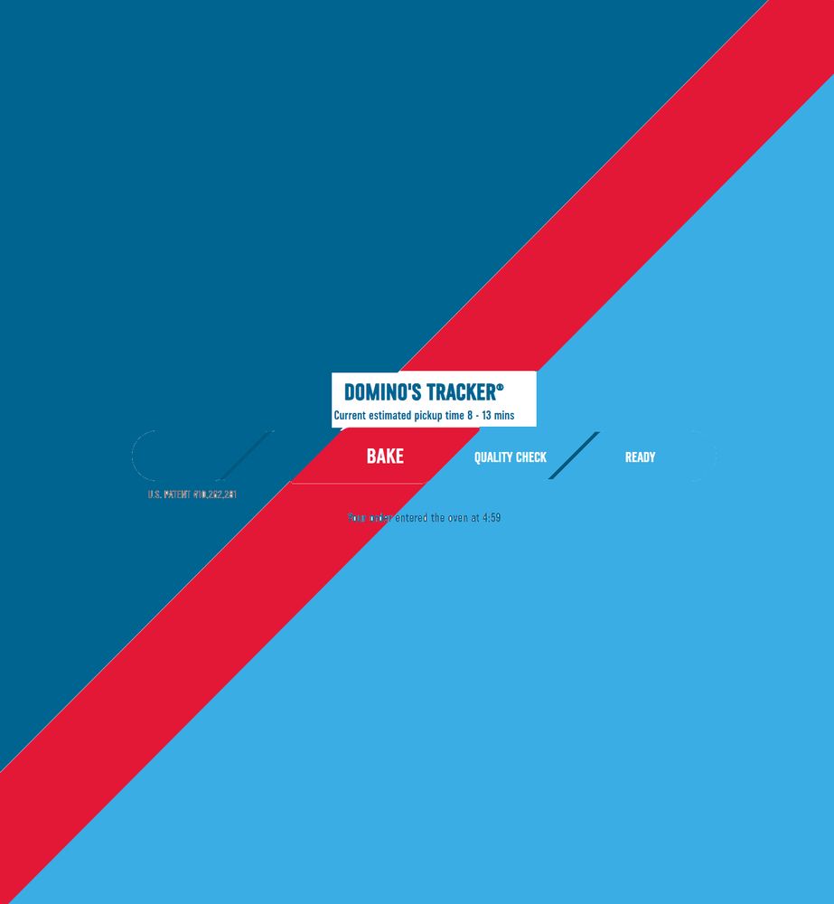 domino's pizza tracker in dark blue, red, and light blue, but the colors are filling a large rectangle