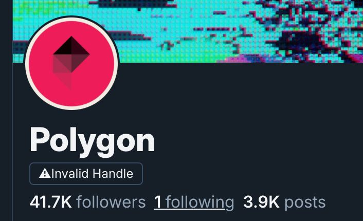 A screenshot of Bluesky's web UI on the page for Polygon.com's user account. Under their user icon and the word "Polygon" is an error message saying "Invalid Handle".