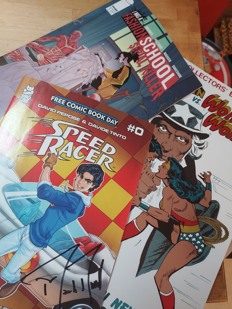 The comics speed racer, wonder woman Superman, and fashion school serial killer 