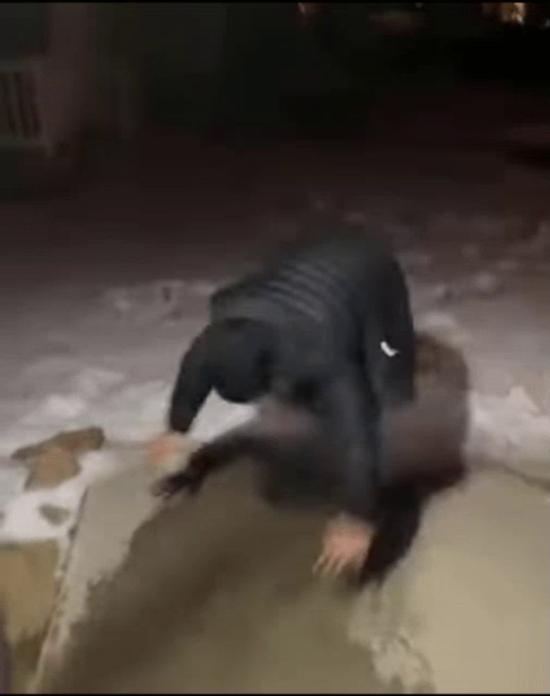 a person is crawling on the ground in the snow