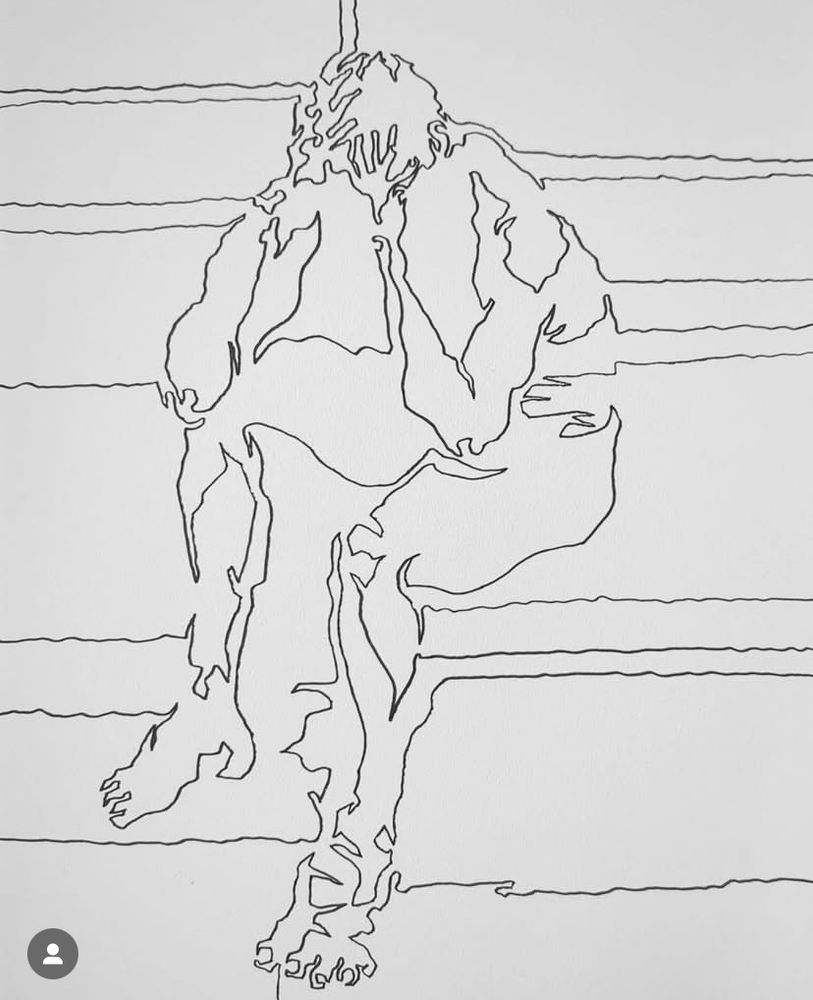 Abstract line artwork featuring masc appearing nude model by Jeremy Youngsong