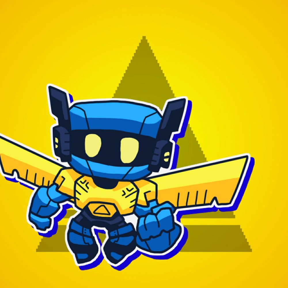 Delta Haze, a robot hero flying over the skies of cyberspace.