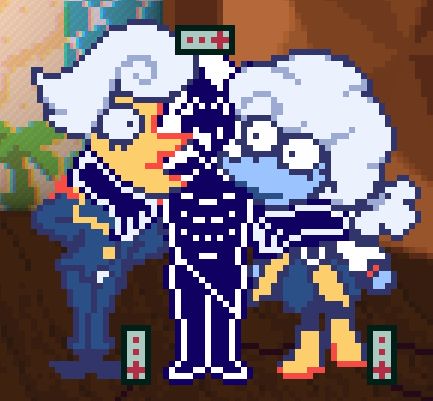 deltarune screenshot of lanino, roulxs and elina standing together