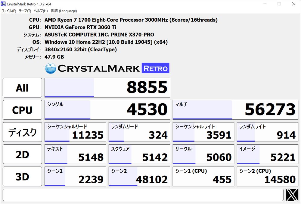 Ryzen 7 1700 トータルスコア 8855