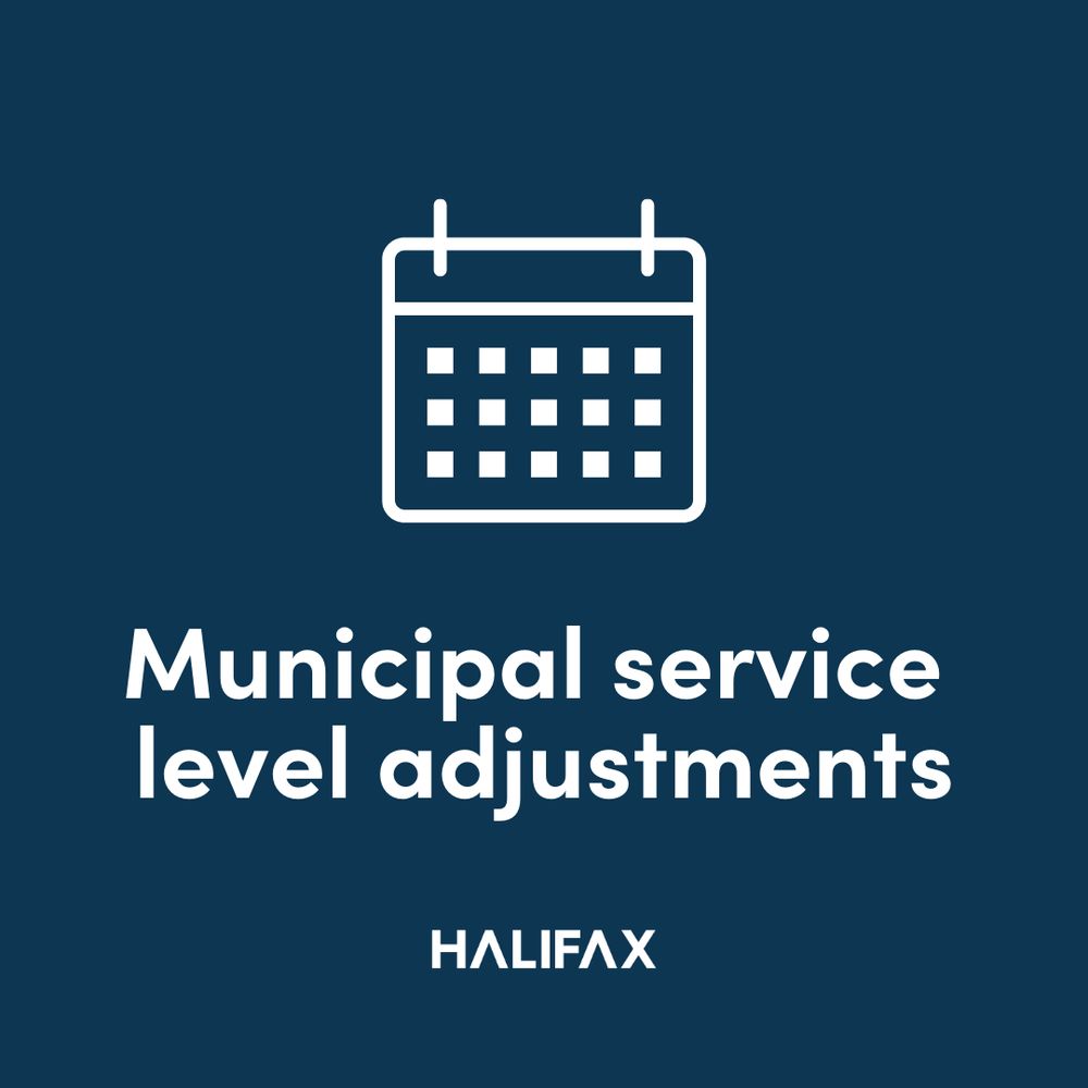 ID: Navy background with an icon of a calendar and the words 'Municipal service level adjustments'. 
