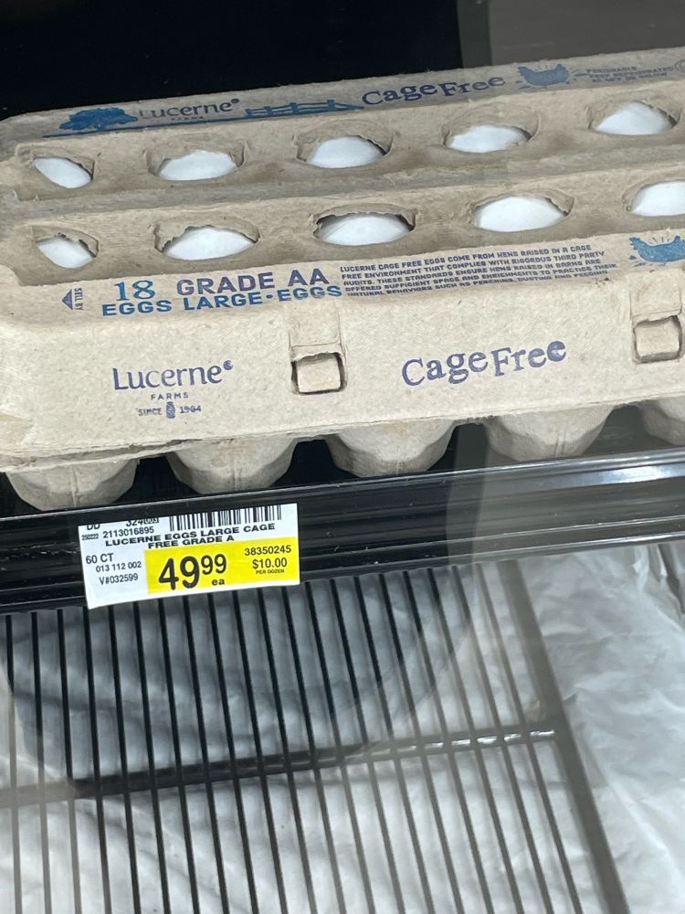 Eggs for 49.99 for 60 or 10 dollars a dozen. 