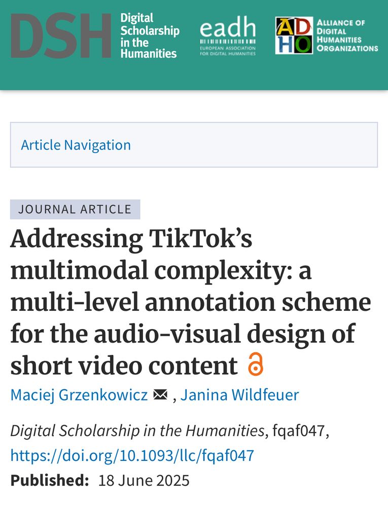 Our TikTok paper with Digital Scholarship in the Humanities, available now
