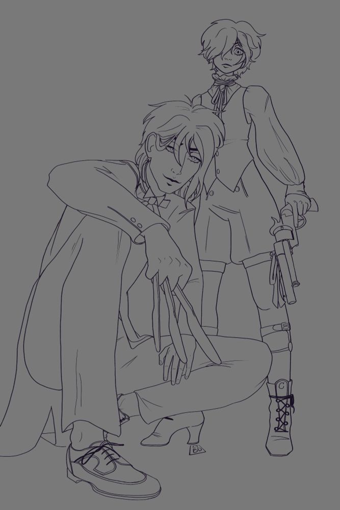 The lineart version of the finished piece.