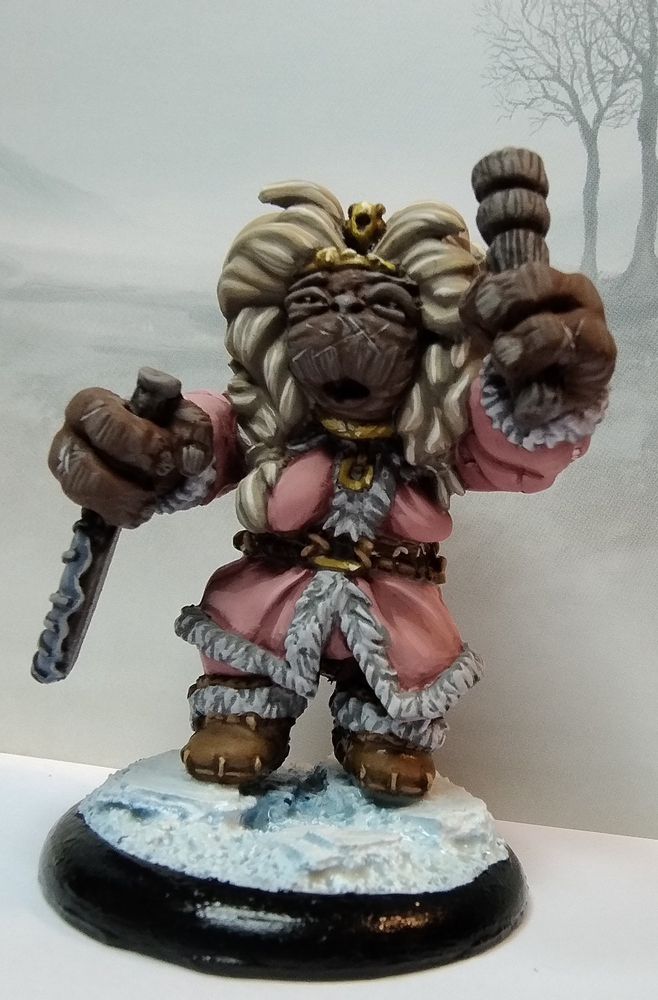 54mm painted miniature of an anthropomorphic walrus shaman.