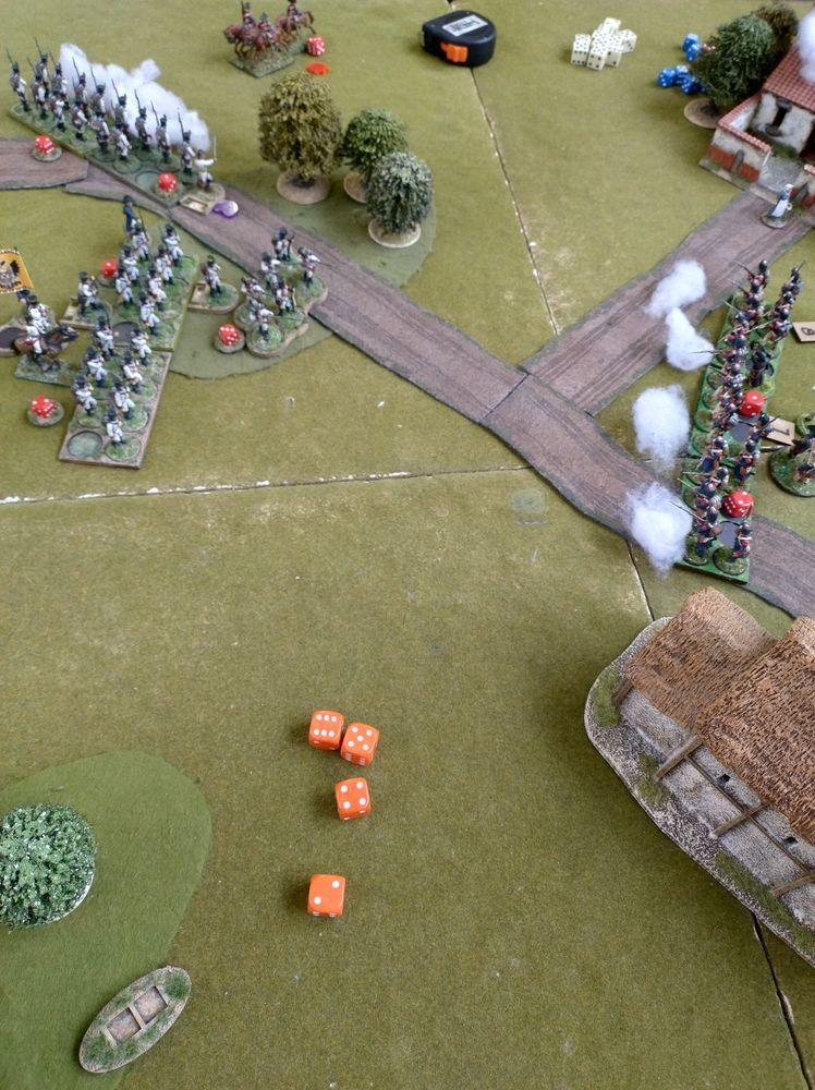 The first Austrian Fusilier company advances towards the Grenadiers whilst the other is halted to ward of some light cavalry.