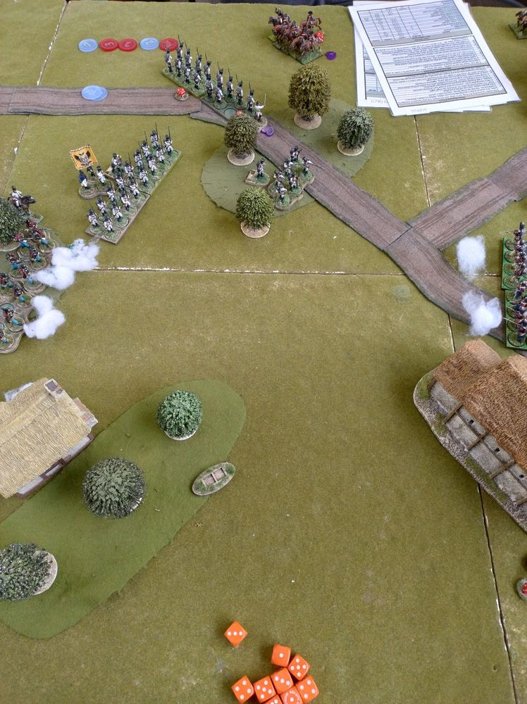 French Grenadiers have opened fire at long range at the Grenzer whilst two Austrian Fusilier companies are trying to advance.