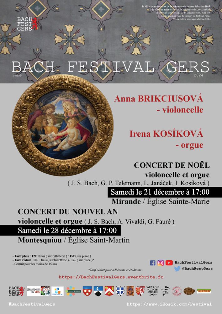 🎵 9ème BACH FESTIVAL GERS 2024

🎉 CONCERT DU NOUVEL AN / violoncelle et orgue 🥳
( Johann Sebastian Bach / Antonio #Vivaldi / Gabriel Fauré )
📅 Samedi le 28 décembre 2024 à 17:00
⛪️ Eglise Saint-Martin à #Montesquiou #Gers #Occitanie #France 🇫🇷

🎹 Irena KOSIKOVA - #orgue
🎻 Anna BRIKCIUSOVA - #violoncelle

🎟️ https://www.eventbrite.co.uk/e/billets-9eme-bach-festival-gers-2024-concert-du-nouvel-an-900723717887 👈

#BonneAnnee2025 #ConcertDuNouvelAn #HappyNewYear #BonneAnnée #TourismeGers #BachFestivalGers