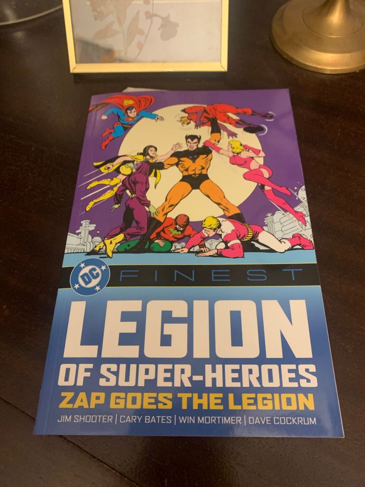 cover to the Legion of Super-Heroes: Zap Goes the Legion omnibus. Cover shows Timber Wolf fighting the entire Legion. All in their new Dave Cockrum era costumes. 
