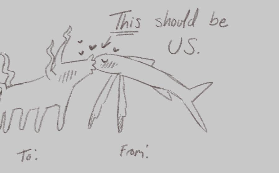 The pass the yaoi tripod fish and sea pig kissing with the text "this should be us"