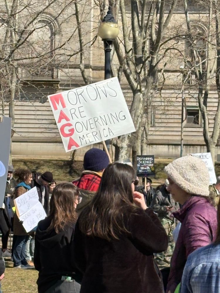 Protester holding a sign that says “Morons are governing America”