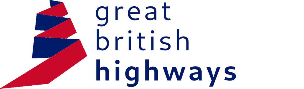 New Great British Highways logo, with a wavy graphic in the colours of the Union Jack