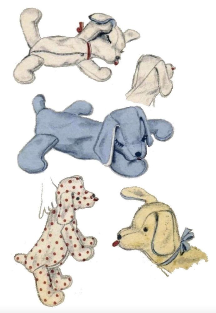 old illustrated art of a dog plushie