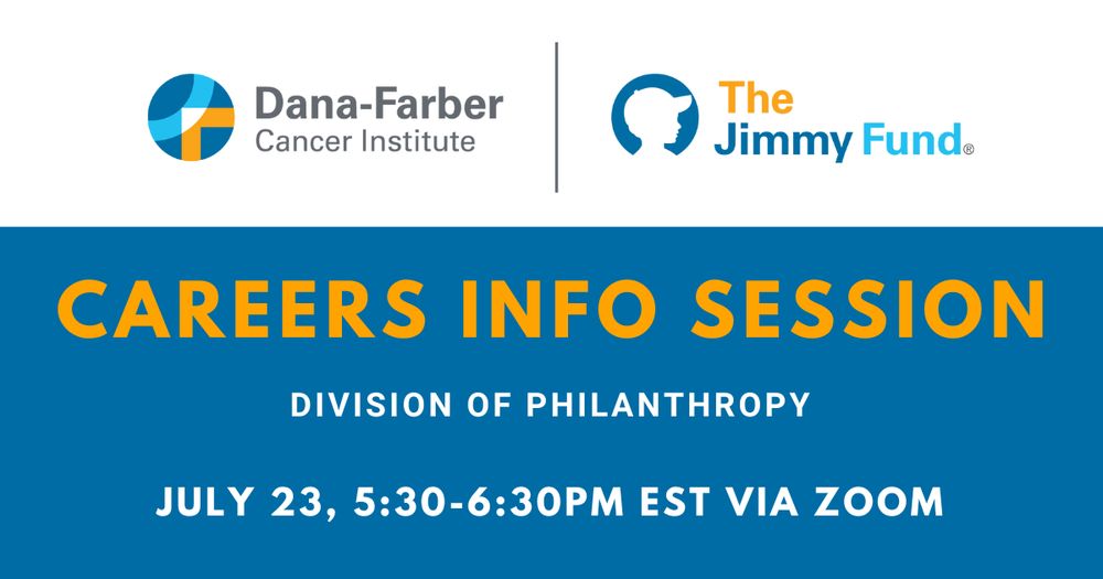 A graphic that says: Careers Info Session; Division of Philanthropy; July 23, 5:30-6:30 p.m. EST via Zoom.
