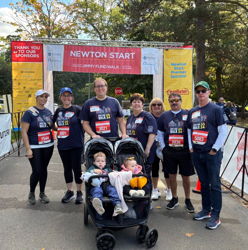 Meghan and her family pictured at the Newton starting line at the 2024 Jimmy Fund Walk