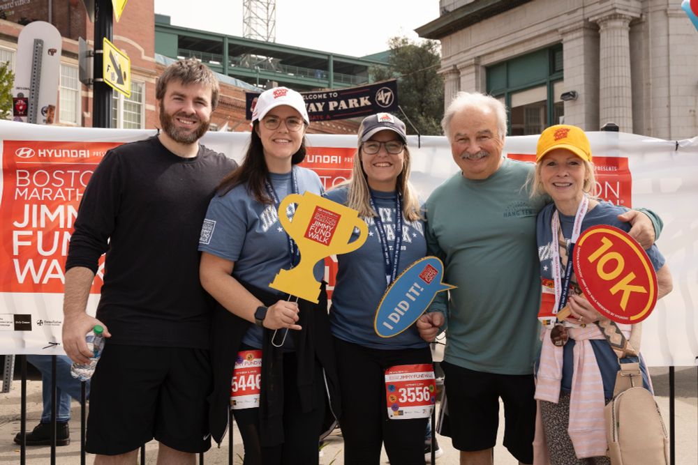Pat stands with her family by Fenway at the 2023 Jimmy Fund Walk.