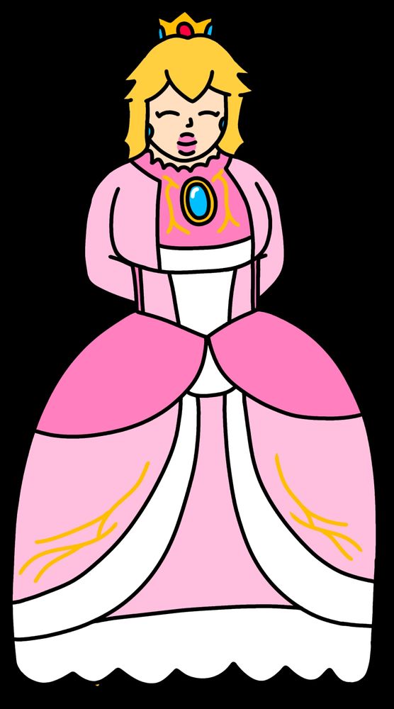 A drawing of Princess Peach. Her design resembles her Super Smash Bros. Ultimate model, but with various proportions and details slightly tweaked.