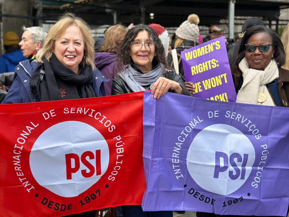 UNISON general secretary Christina McAnea with collegues from PSI at #CSW69