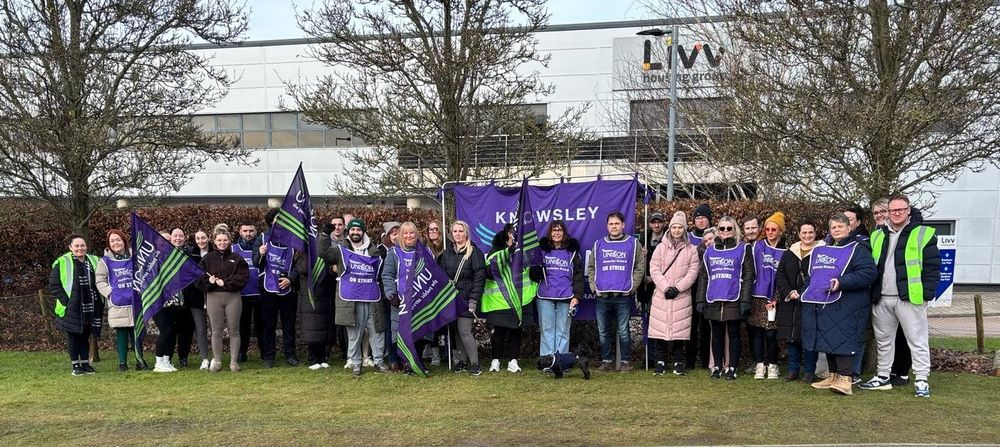 Photo of striking Livv housing workers outside Livv HQ