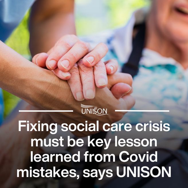 Photo of care worker with elderly person. Fixing social care crisis must be key lesson learned from Covid mistakes, says UNISON