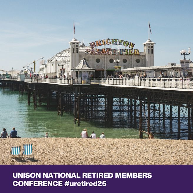 Photo of Brighton pier from the beach. UNISON national retired members conference #uretired25