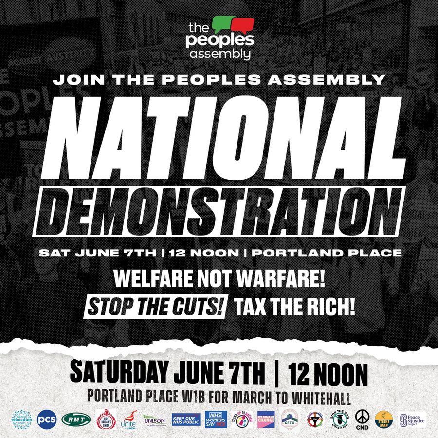 Alt: Peoples assembly

join the peoples assembly national demonstration
sat june 7th | 12 noon | 
portland place W1B for march to whitehall

union logos