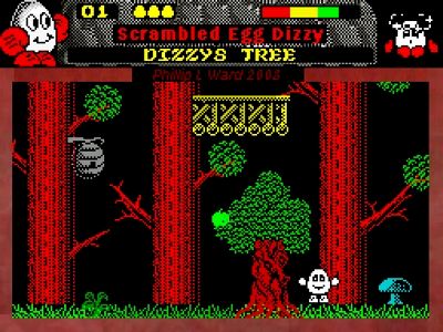 A screenshot from the old school pixelated video game series Dizzy, in which the main character is Dizzy Egg