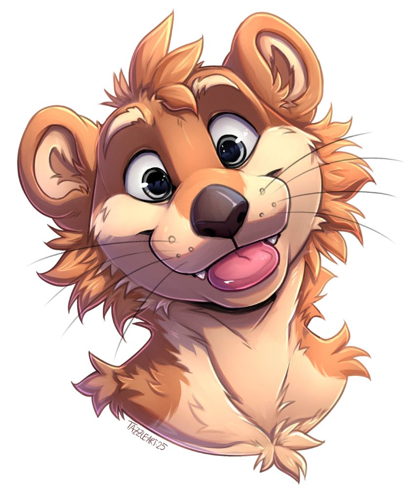an anthro otter with tan and cream fur, giving a cute blep to the viewer