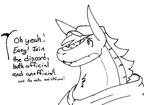 Someone offscreen replying "Oh yeah! Easy! Join the Discord, both official and unofficial! and the meta and LFG ones!' as the polar behemoth looks disappointed and unimpressed.